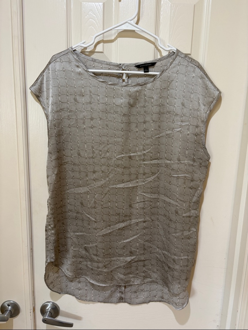 Banana Republic Silver-Tone Cap Sleeve Grid Blouse